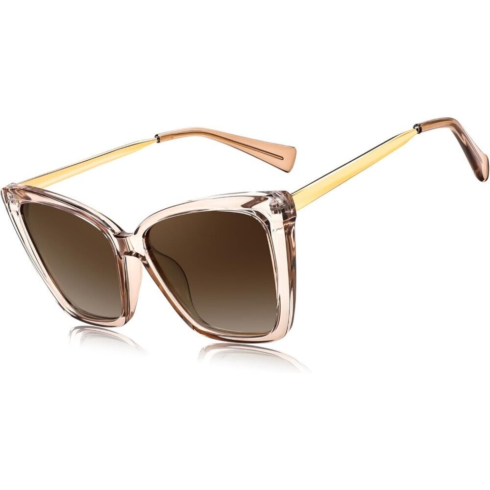Women's Champagne Trendy Polarized Classic Stylish Square Cat Eye Sun Glasses
